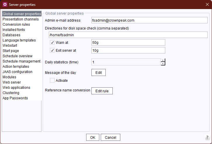 Documentation For Administrators Global Server Properties