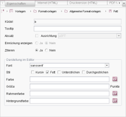 Formatvorlagen Eigenschaften