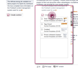 FS_BUTTON implementation: creating a new section including template selection