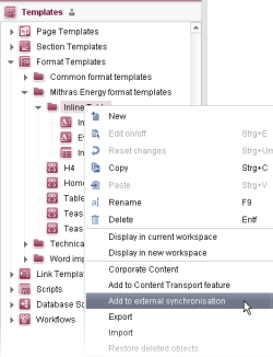 Context menu Add to external synchronization