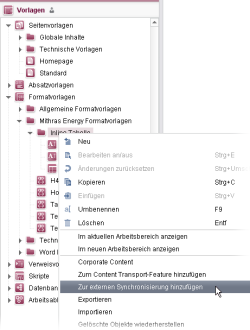 Kontextmenü Zur externen Synchronisierung hinzufügen