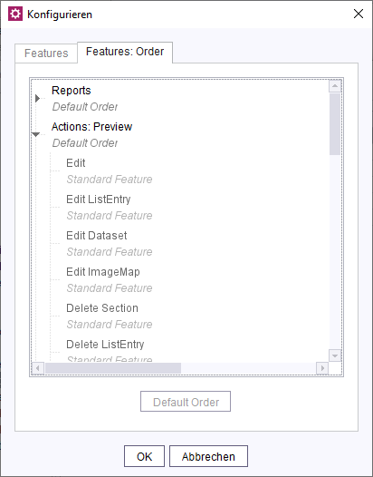 Customization of feature order