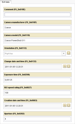 Metadata input components for Exif data